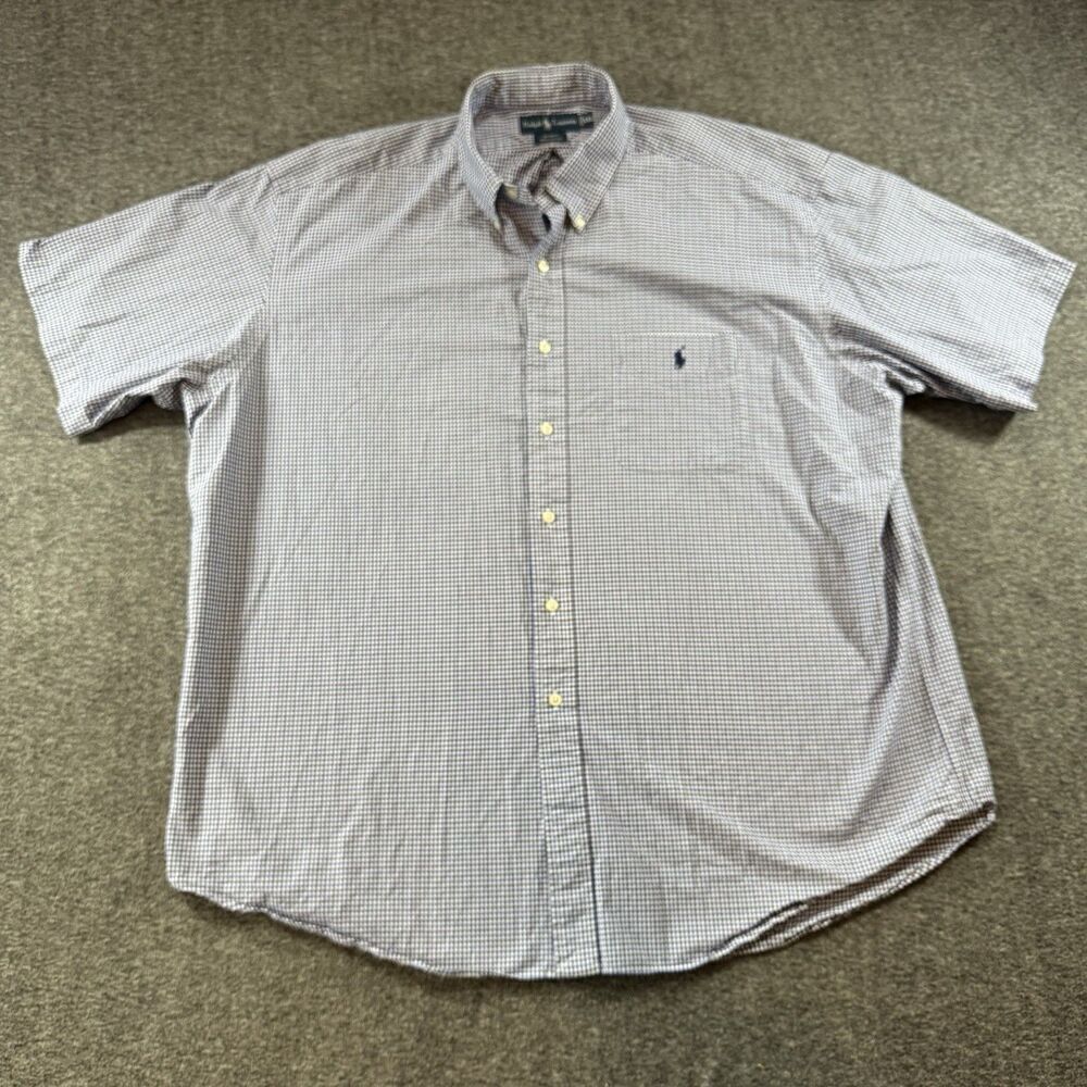 Ralph Lauren Blake Shirt Mens 2XL XXL Blue Pony Plaid Short Sleeve 100% Cotton